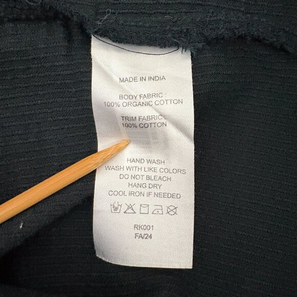 Quince Organic Textured Cotton Peasant Blouse Size S Black Long Sleeve Button Up - Picture 9 of 11